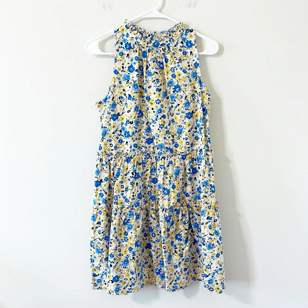 Ann Taylor Yellow Blue Floral Tiered Sleeveless Shift Dress Solarium Sun Size MP - Picture 2 of 10